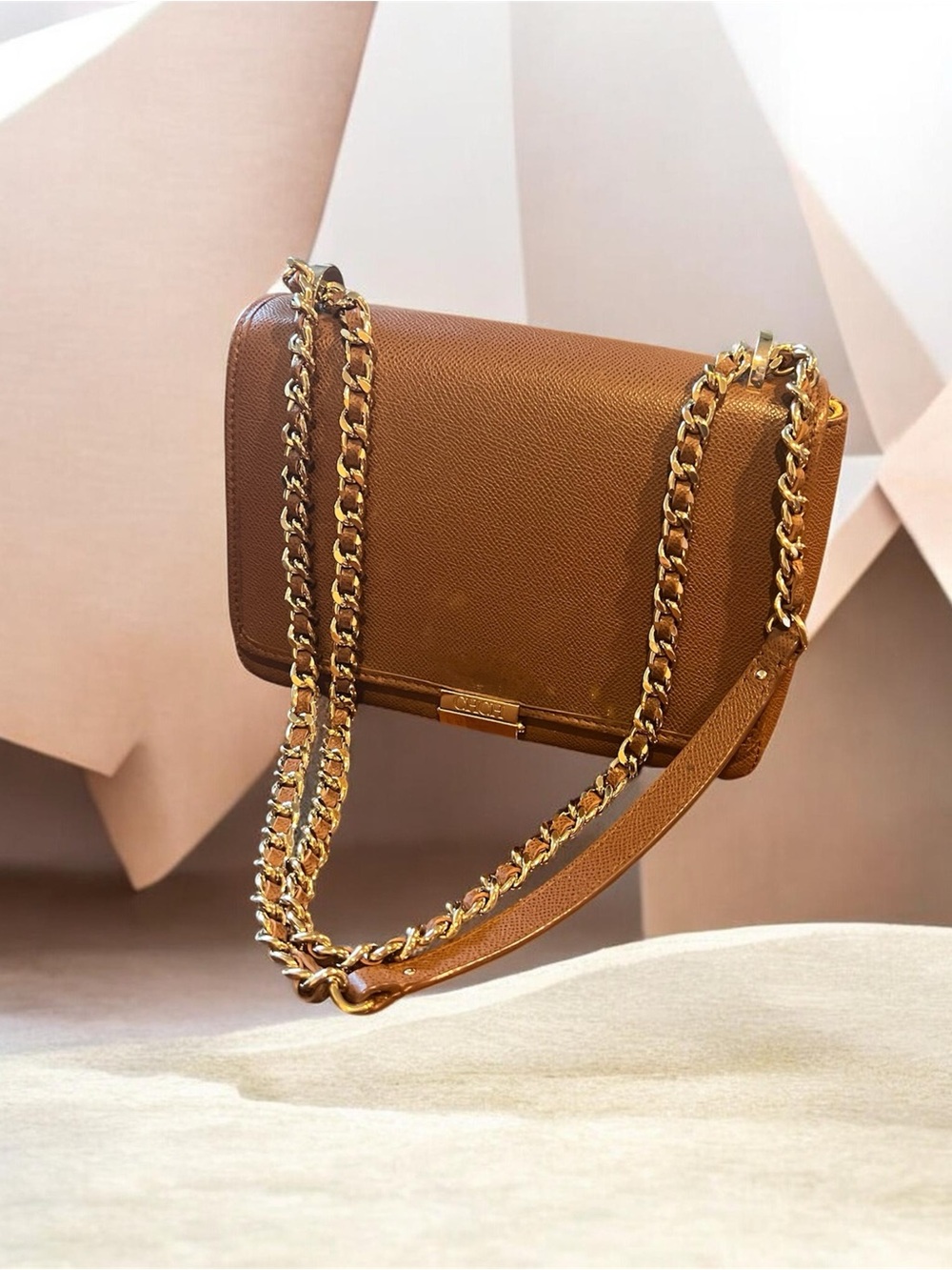 Carolina Herrera Leather Chain Shoulder Bag in Tan